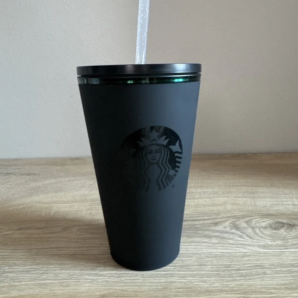 Starbucks‎ Tumbler Matte Black Green Cold Cup To Go 16 Oz